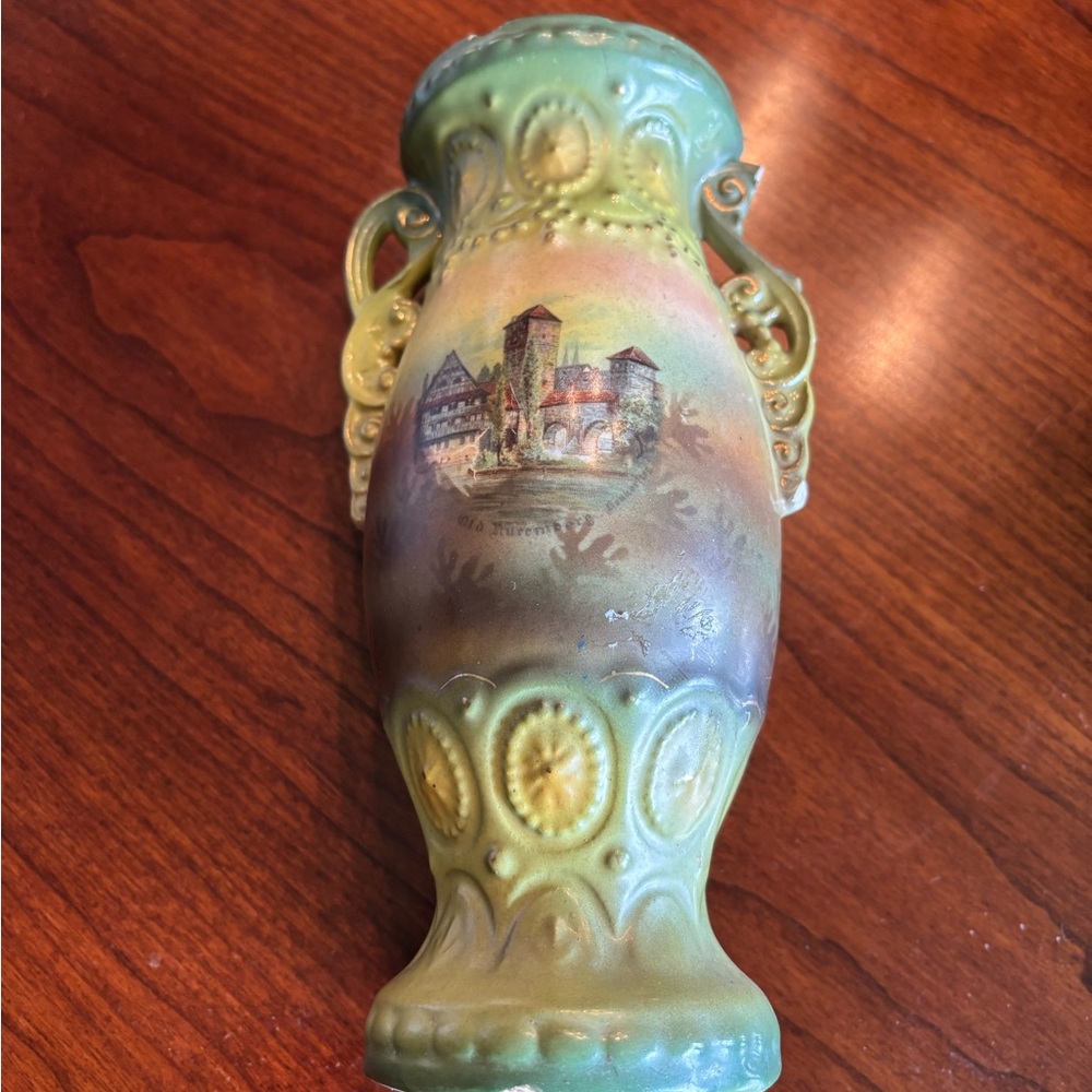 Vintage Green and Yellow Ceramic Vase